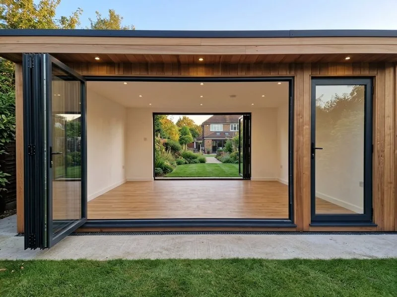 Luxury garden office with cedar cladding in a Marlow garden